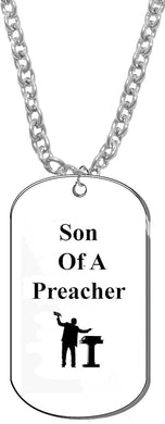 Son Of A Preacher, Dog Tag On A Adjustable Cable Chain Necklace. 9-12 Inches. What A Great Gift For Yourself, Or Somebody Special. Beautiful Premium Quality, Silvertone Finish. Hypoallergenic