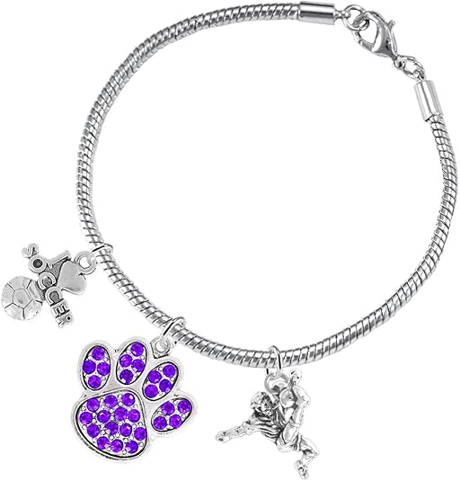 The, Soccer Jewelry Purple Crystal Paw Hypoallergenic Adjustable, Safe-Nickel, Lead Free