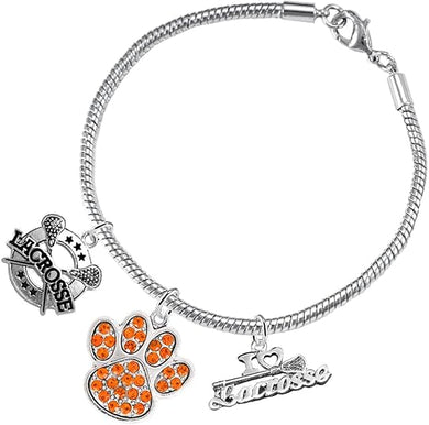 Lacrosse Jewelry, Orange Crystal Paw Jewelry, Hypoallergenic Safe-Nickel, Lead and Cadmium Free!
