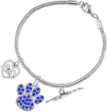 Swimming 3 Charm Blue Crystal Paw Bracelet Hypoallergenic, Safe-Nickel, Lead & Cadmium Free!