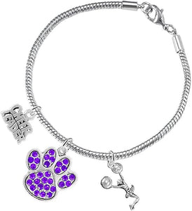 Purple Paw Crystal Cheer 3 Charm Bracelet Safe-Hypoallergenic, Nickel, Lead and Cadmium Free