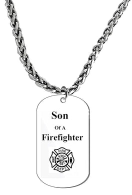 Son Of A Firefighter Dog Tag On A Wheat Chain Necklace. What A Great Gift For Yourself, Or Somebody Special. As A Gift No Worry About What Size They Wear