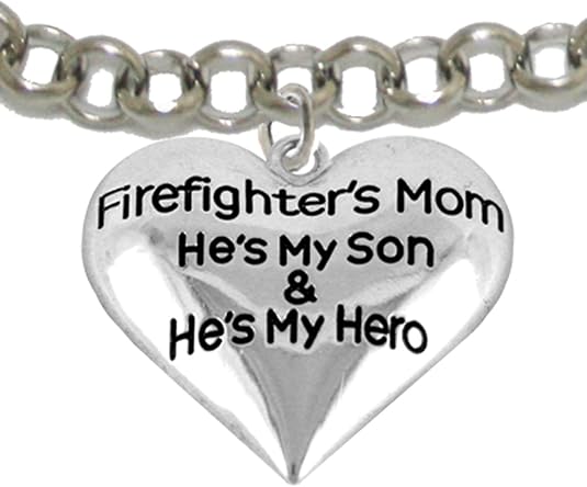 Firefighter, My Son is My Hero Adjustable Bracelet, Hypoallergenic, Safe-Nickel, Lead, Cadmium Free