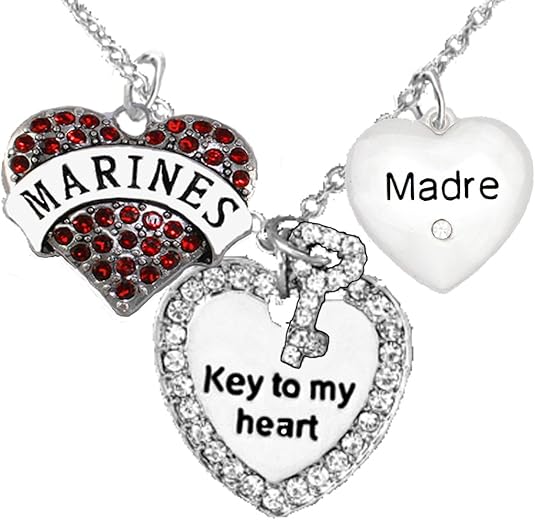 Marine Madre, Key to My Heart, Crystal Madre Heart Charm Necklace, Hypoallergenic, Safe-Nickel, Lead, Free