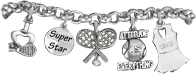 Tennis 5 Charm Bracelet, Great Gift, Hypoallergenic, Safe-Nickel, Lead, and Cadmium Free!