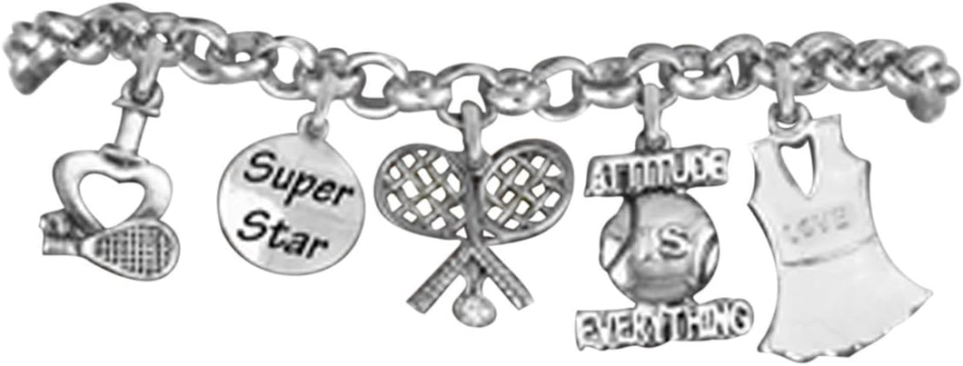 Tennis 5 Charm Bracelet, Great Gift, Hypoallergenic, Safe-Nickel, Lead, and Cadmium Free!