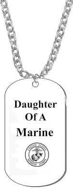 Daughter Of A Marine Dog Tag On A Silvertone Cable Chain Necklace. 9-12 Inches. What A Great Gift For Yourself, Or Somebody Special. Beautiful Premium Quality, Silvertone Finish. Hypoallergenic-Safe