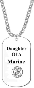 Daughter Of A Marine Dog Tag On A Silvertone Cable Chain Necklace. 9-12 Inches. What A Great Gift For Yourself, Or Somebody Special. Beautiful Premium Quality, Silvertone Finish. Hypoallergenic-Safe