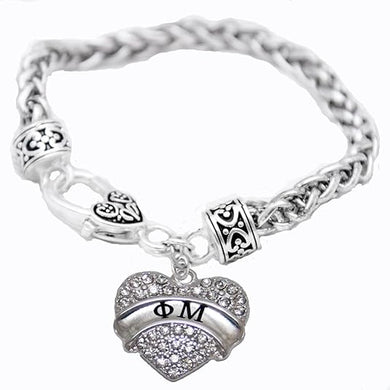 Phi Mu Crystal Heart Bracelet - Licensed Sorority Jewelry Manufacturer