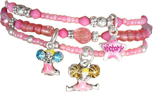 Children's "Cheer" Charm Bracelets (3 Bracelets Tied With Ribbon In Package), Pink, Safe-Hypoallergenic, Nickel, Lead and Cadmium Free