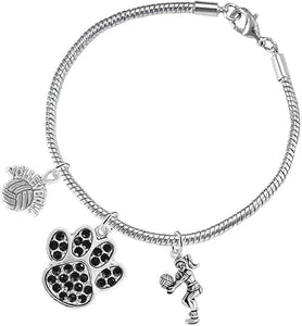 Black Crystal Paw Volleyball, Adjustable, Safe-Hypoallergenic, Nickel, Lead Free