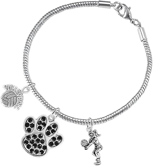 Black Crystal Paw Volleyball, Adjustable, Safe-Hypoallergenic, Nickel, Lead Free