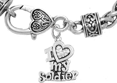 Army, I Love My Soldier, Wheat Chain Bracelet Hypoallergenic, Safe-Nickel, Lead, Cadmium Free