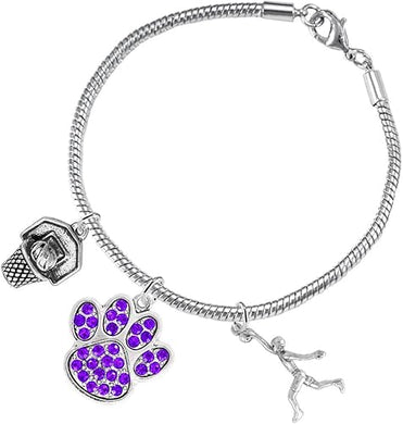 Purple Paw Crystal Basketball Jewelry, Adjustable, Safe-Hypoallergenic, Nickel, Lead Free