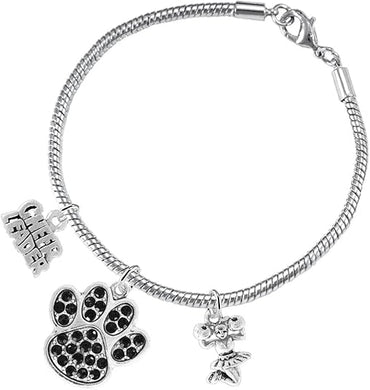 Black Paw Crystal Cheer 3 Charm Bracelet Safe-Hypoallergenic, Nickel, Lead and Cadmium Free
