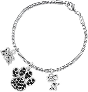 Black Paw Crystal Cheer 3 Charm Bracelet Safe-Hypoallergenic, Nickel, Lead and Cadmium Free