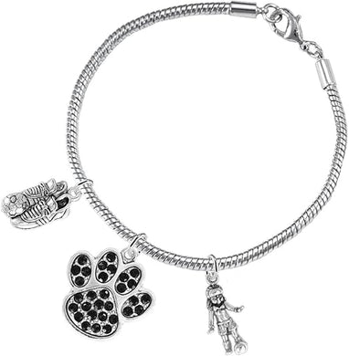 The, Soccer Jewelry Black Crystal Paw Hypoallergenic Adjustable, Safe-Nickel, Lead Free
