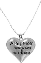 Army Mom, He Is My Son And He's My Hero, STERLING SILVER Solid .925 Sterling, Not Plated Or Coated. 18 Inch Necklace Chain, Nickel, Lead, Cadmium Free