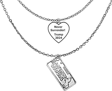 Never Surrender,Trump2024,Cowgirl Double Chain Necklace