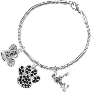 Black Paw Crystal Cheer 3 Charm Bracelet Safe-Hypoallergenic, Nickel, Lead and Cadmium Free
