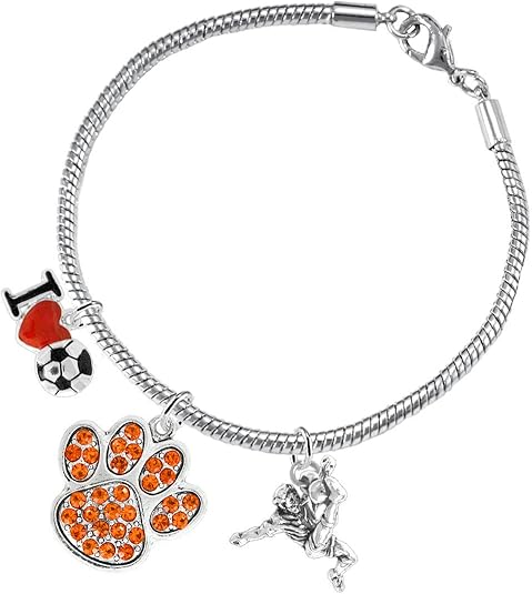 The, Soccer Jewelry Orange Crystal Paw Hypoallergenic Adjustable, Safe-Nickel, Lead Free