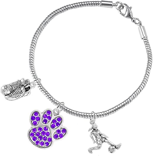 The, Soccer Jewelry Purple Crystal Paw Hypoallergenic Adjustable, Safe-Nickel, Lead Free