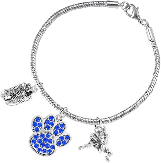 The, Soccer Jewelry Blue Crystal Paw Hypoallergenic Adjustable, Safe-Nickel, Lead Free