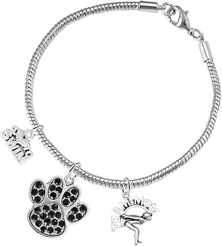 Swimming 3 Charm Black Crystal Paw Bracelet Hypoallergenic, Safe-Nickel, Lead & Cadmium Free!