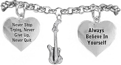 The, Electric Guitar Never Give Up, Never Quit Hypoallergenic Adjustable Bracelet, Safe-Nickel, Lead Free