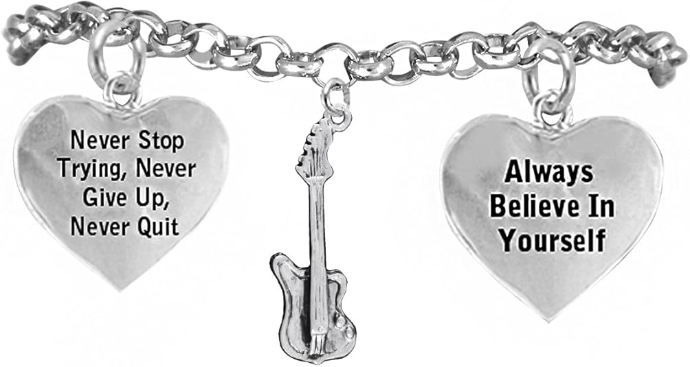 The, Electric Guitar Never Give Up, Never Quit Hypoallergenic Adjustable Bracelet, Safe-Nickel, Lead Free