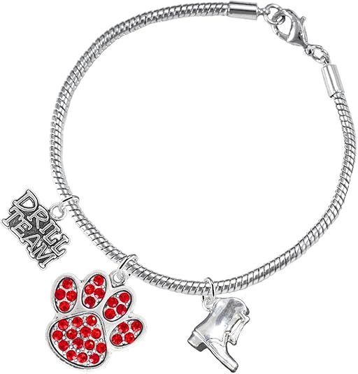 Drill Team Jewelry Red Crystal Paw Hypoallergenic Adjustable, Safe-Nickel, Lead Free
