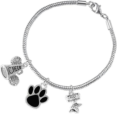 Black Paw Cheer 3 Charm Bracelet Safe-Hypoallergenic, Nickel, Lead and Cadmium Free