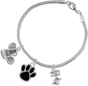 Black Paw Cheer 3 Charm Bracelet Safe-Hypoallergenic, Nickel, Lead and Cadmium Free