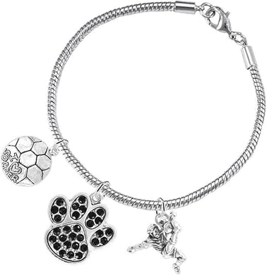 The, Soccer Jewelry Black Crystal Paw Hypoallergenic Adjustable, Safe-Nickel, Lead Free