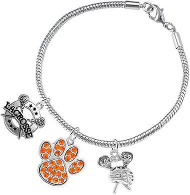 Lacrosse Jewelry, Orange Crystal Paw Jewelry, Hypoallergenic Safe-Nickel, Lead and Cadmium Free!