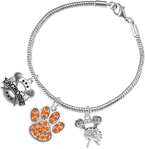 Lacrosse Jewelry, Orange Crystal Paw Jewelry, Hypoallergenic Safe-Nickel, Lead and Cadmium Free!