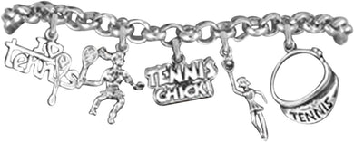 Tennis 5 Charm Bracelet, Great Gift, Hypoallergenic, Safe-Nickel, Lead, and Cadmium Free!