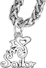 Navy, I Love My Sailor, Wheat Chain Necklace Hypoallergenic, Safe-Nickel, Lead, Cadmium Free