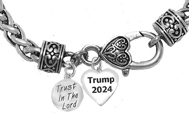 Trump, Trust In God, Trump 2024 Heart, Antique Wheat Chain Bracelet, What A Wonderful Gift For Yourself, Or A Friend, Or A Family Member, Or As A Donor Gift. Hypoallergenic, No Nickel,Lead, Or Cadmium