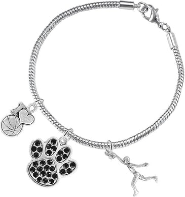 Black PawCrystal Basketball Jewelry, Adjustable, Safe-Hypoallergenic, Nickel, Lead Free