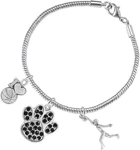 Black PawCrystal Basketball Jewelry, Adjustable, Safe-Hypoallergenic, Nickel, Lead Free