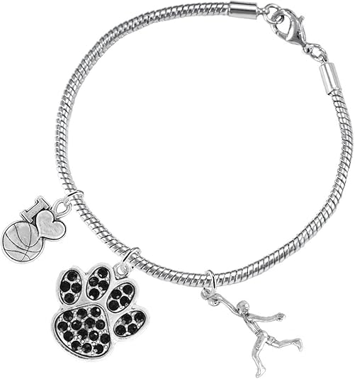 Black PawCrystal Basketball Jewelry, Adjustable, Safe-Hypoallergenic, Nickel, Lead Free