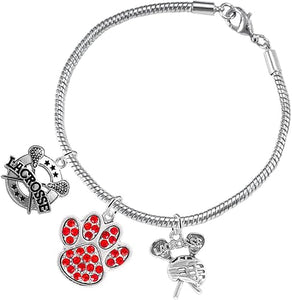 Lacrosse Jewelry, Red Crystal Paw Jewelry, Hypoallergenic Safe-Nickel, Lead and Cadmium Free!