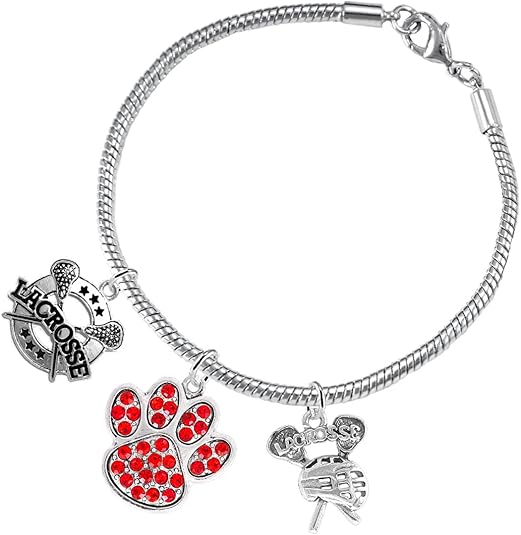 Lacrosse Jewelry, Red Crystal Paw Jewelry, Hypoallergenic Safe-Nickel, Lead and Cadmium Free!