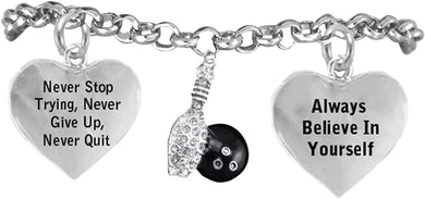 Crystal Bowling Never Give Up, Never Quit Hypoallergenic Adjustable Bracelet, Safe-Nickel, Lead Free