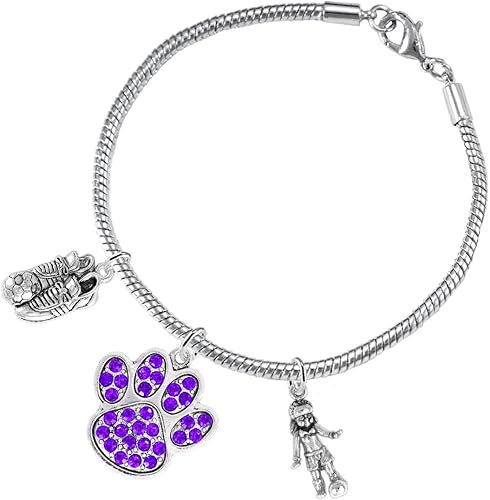 The, Soccer Jewelry Purple Crystal Paw Hypoallergenic Adjustable, Safe-Nickel, Lead Free