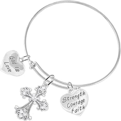 Christian 3 Charm Adjustable Bracelet Hypoallergenic, Safe-Nickel, Lead, Free
