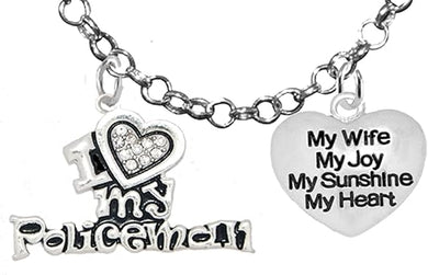 Policeman's, I Love My Policeman, My Wife, My Joy, My Sunshine, Adjustable Rolo Chain Necklace, Hypoallergenic, Safe-Nickel, Lead, Free