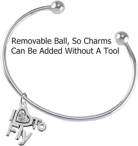 I Love to Fly, Hypoallergenic, Adjustable, Charm Bracelet, Removable Ball, Add Charms Without Tools. Nickel, Lead, and Cadmium Free