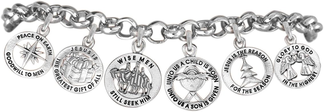 Christmas Exclusive, 6 Charm, Adjustable Chain Bracelet Hypoallergenic, Safe-Nickel, Lead, Cadmium Free